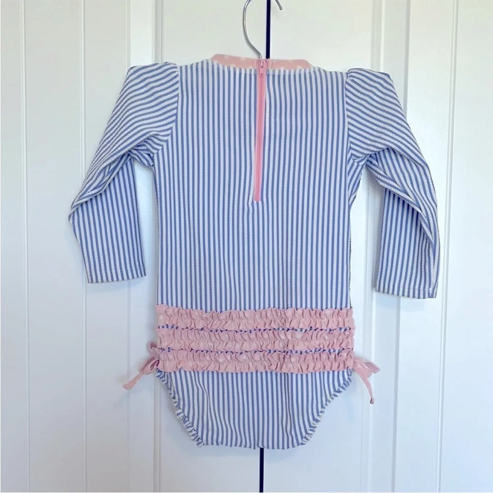 Ruffle Butts Pink/Blue Long-Sleeve Swimsuit 2T - Picture 2 of 2